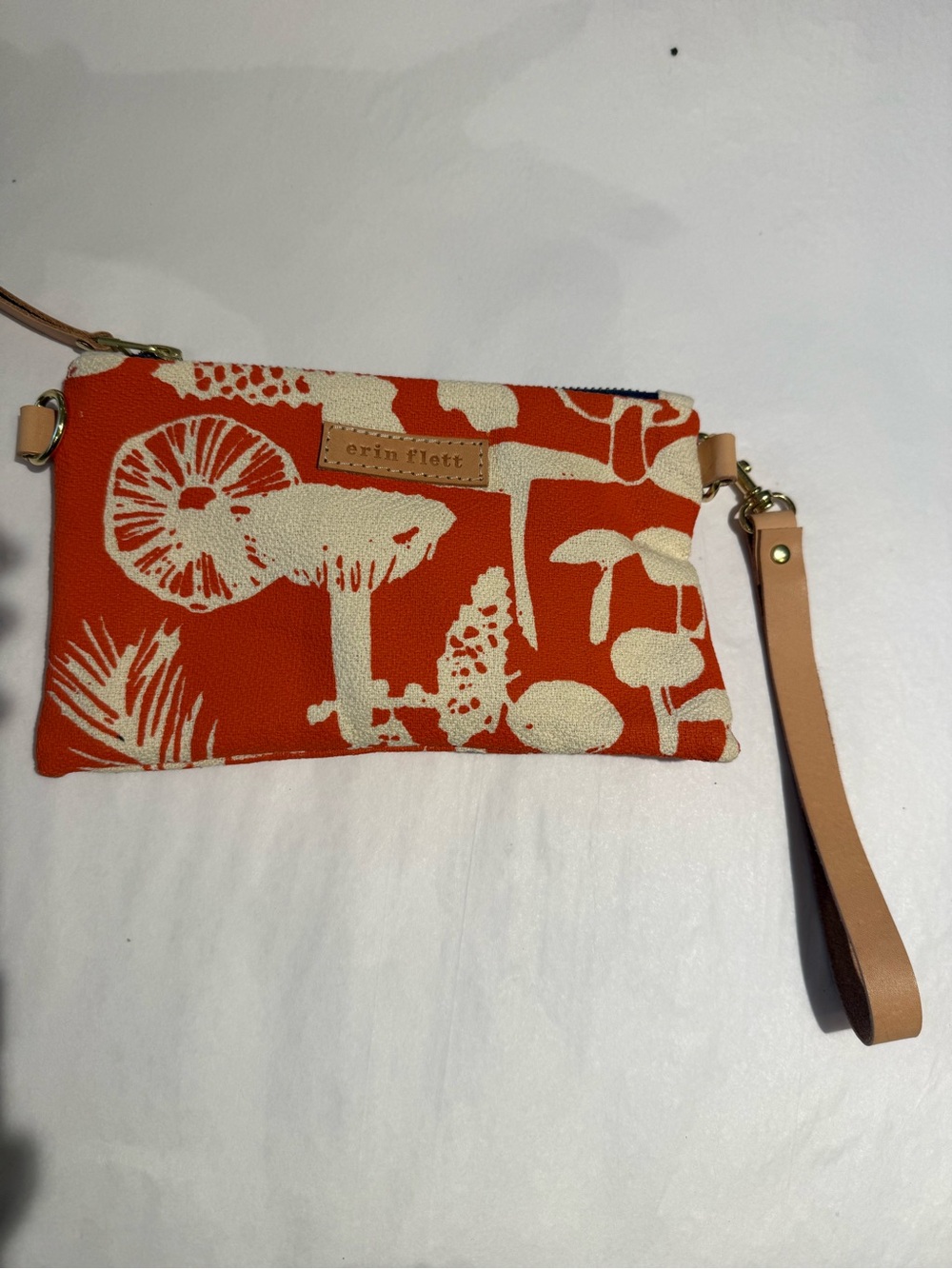 Erin Flett Orange & Cream Mushroom Print Wristlet Clutch